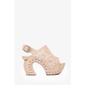 Alexander McQueen Beige Suede Floral Platform Heels Size 37